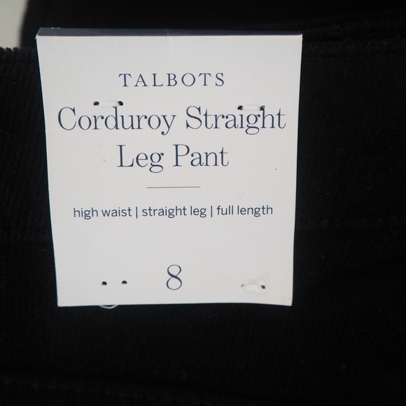 NWT Talbots Corduroy Straight Leg Black Pants Women's Size 8 Classic 5 Pocket - Picture 3 of 9